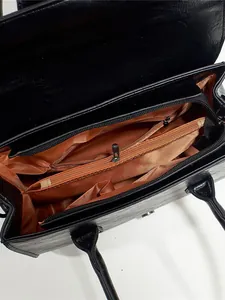 Borsa tote nera tre pezzi con fodera marrone e scomparti interni multifunzione
