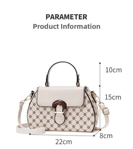 Detailed size parameters for clover print handbag with 22cm width and 15cm height