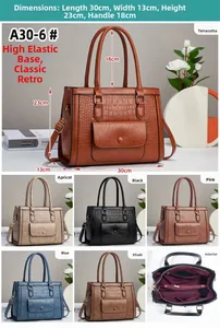 Detailed views of crocodile pattern tote bag showing interior compartments and six colors