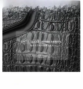 Vue détaillée du grain de cuir PU noir avec gaufrage crocodile et autruche de qualité