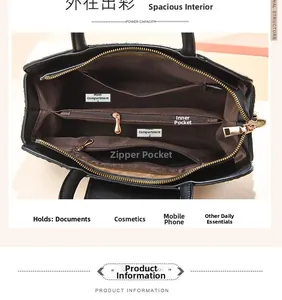 Structure interne du grand sac cabas noir à motif autruche avec poches fonctionnelles