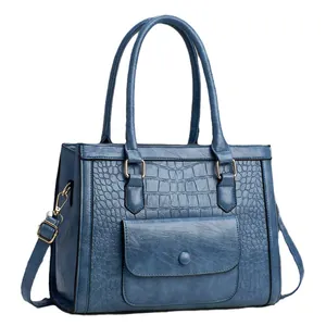 Large Capacity Women Handbag Crocodile Pattern PU Leather Shoulder Crossbody Bag With Adjustable Strap Gold Hardware For Ladies