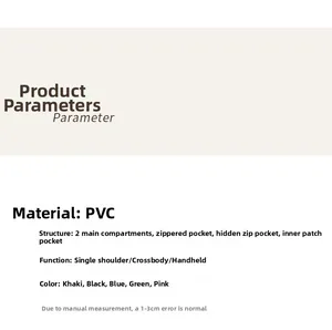 Tableau de paramètres pour sac en PVC montrant la structure interne et les options de couleur