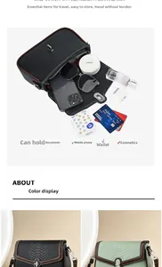 Detailed view of snake embossed leather crossbody bag with metal lock showing storage capacity