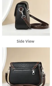 Detail of crossbody bag featuring lychee grain leather and snakeskin pattern side view