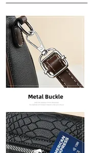 Detail of silver hardware clasp and crocodile pattern embossed leather texture