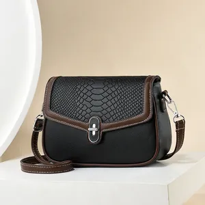 Vintage Women PU Leather Crossbody Bag Crocodile Embossed Pattern Small Square Shoulder Bag For Daily Commute Urban Fashion