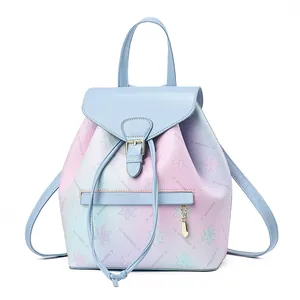 Rainbow gradient travel backpack for women with floral print and buckle closure
