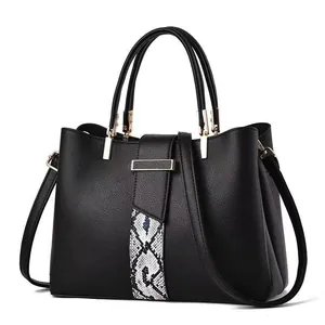 Large capacity black lychee pattern leather tote bag with stylish gold buckle detail
