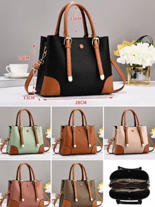 Chic color-block litchi texture handbag for women with dual handles and large capacity