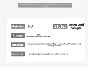 Detailed chart of PU leather bucket bag features showing multi-layer storage and iPad capacity