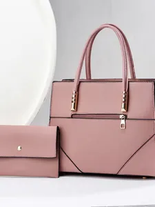 Elegant two-piece set featuring a dusty pink large tote and matching envelope wallet