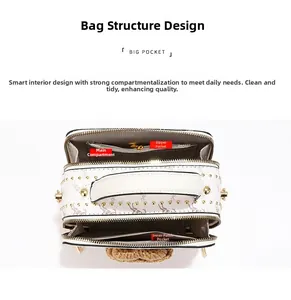 Interior view of the square box bag showing main compartment and zipper pockets