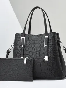 Borsa Tote da Donna in Pelle PU con Motivo Coccodrillo Con Pochette Abbinata Borsa a Mano Moda Business Tracolla Rimovibile