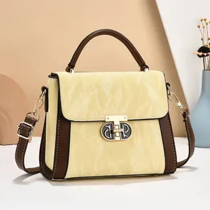 Women Fashion PU Crossbody Bag With Marble Texture Crinkled Design Top Handle Shoulder Bag Gold Metal Buckle Daily