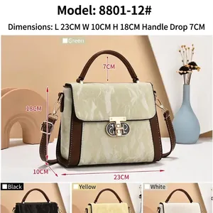 Green marble pattern shoulder bag with brown leather trim and golden metal hardware