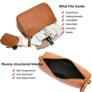 Internal view of brown saddle bag showing spacious main compartment and storage capacity