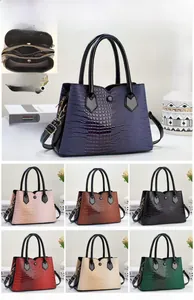 Detailed multi-color view of crocodile texture handbags with dimensions and interior zipper pockets