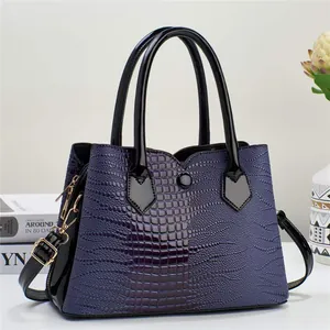 Women's Crocodile Pattern PU Leather Handbag Multi-Layer Large Capacity Shoulder Crossbody Bag Elegant Contrast Splicing Satchel