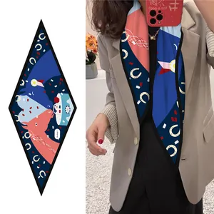 French Vintage Equestrian Horse Head Satin Diamond Scarf For Women Heart Pattern Just Married Wedding Party Neck Scarf