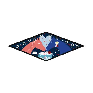 French style silk-like diamond scarf featuring twin horses, heart motif and Just Married cake