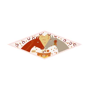 French style diamond silk scarf with wedding horse and heart illustration on white backdrop