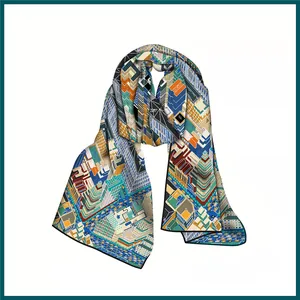 Paris city architecture printed 150x40cm silk scarf with colorful buildings