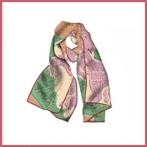 Elegant silk scarf featuring vintage city map print with hand-rolled edges for women