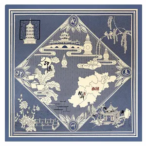 Klassisches blau-weißes Seidentuch mit Westsee-Motiv und traditioneller chinesischer Kunst