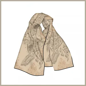 Detail of silk scarf with vintage city map print and hand-rolled black edges