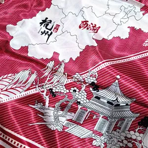 Seidenschal mit Westsee-Motiv in Rot und Weiß mit traditionellen chinesischen Mustern