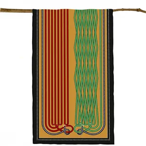 Detail of French geometric chain scarf hanging on a natural wooden branch background