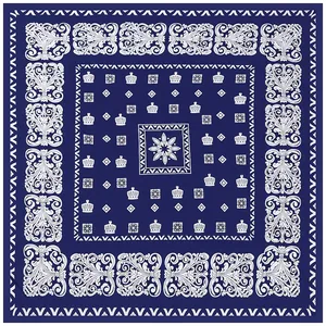 Klassieke 130cm marineblauwe vierkante sjaal met witte kroon en geometrisch bloemmotief