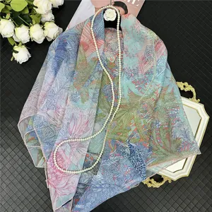 Floral georgette sunscreen shawl with tropical leaf print and silk texture