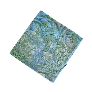 Lightweight georgette silk scarf with lush tropical jungle plants and palm leaf prints
