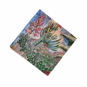 Lightweight georgette scarf with tropical jungle and horse prints, 130cm square wrap