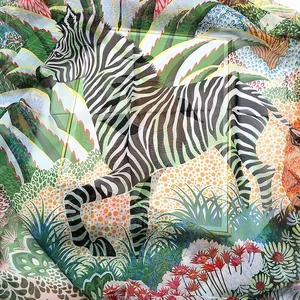 Detailed macro view of tropical jungle zebra print on premium thin georgette scarf fabric