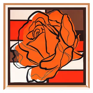 90cm square silk scarf with bold orange rose flower and modern geometric pattern