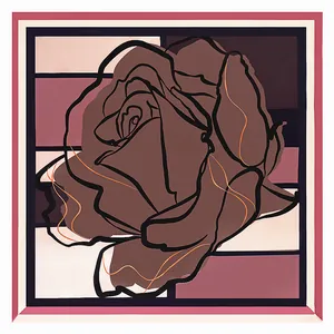 90cm square silk scarf with rose print and geometric stripes in warm neutral tones