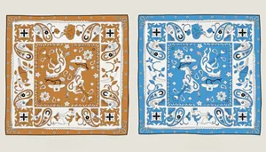 Detailed comparison of front and back designs with paisley and western cowboy patterns