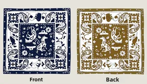 Detailed front and back views of 90cm paisley scarf with cowboy and horse patterns