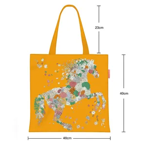 Floral horse canvas tote bag with 40cm dimensions shown on a clean white background