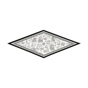 Detail of nautical sailboat and mermaid print on a black and white twill silk scarf