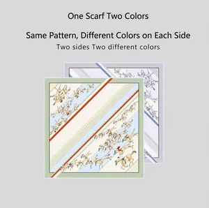 Twill silk square scarf with double-sided equestrian print and hand-rolled edges