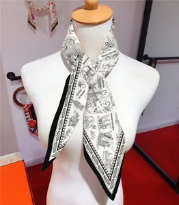Detail of Twilly silk scarf with black and white nautical Neptune print on a mannequin
