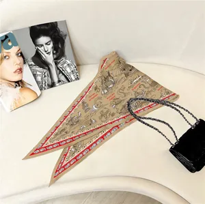 Elegant diamond-shaped silk scarf with nautical map print and red paisley borders