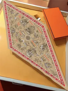 Detailed view of silk twilly featuring nautical ship illustrations and paisley patterns