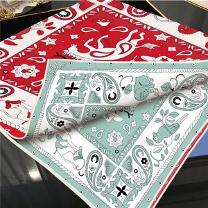 Double-sided twill silk square scarf featuring exotic animals and paisley patterns