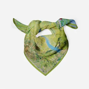 53cm Van Gogh art landscape oil painting style twill silk square scarf for women