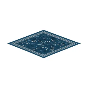 Navy blue rhombus silk scarf featuring white nautical sailing patterns and French lettering